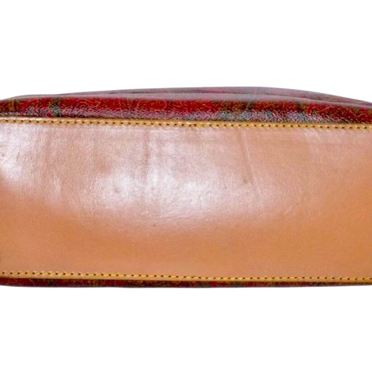 ETRO Paisley Hand Bag PVC Leather Wine Red Brown Charm Used Authentic - Luxbrandz