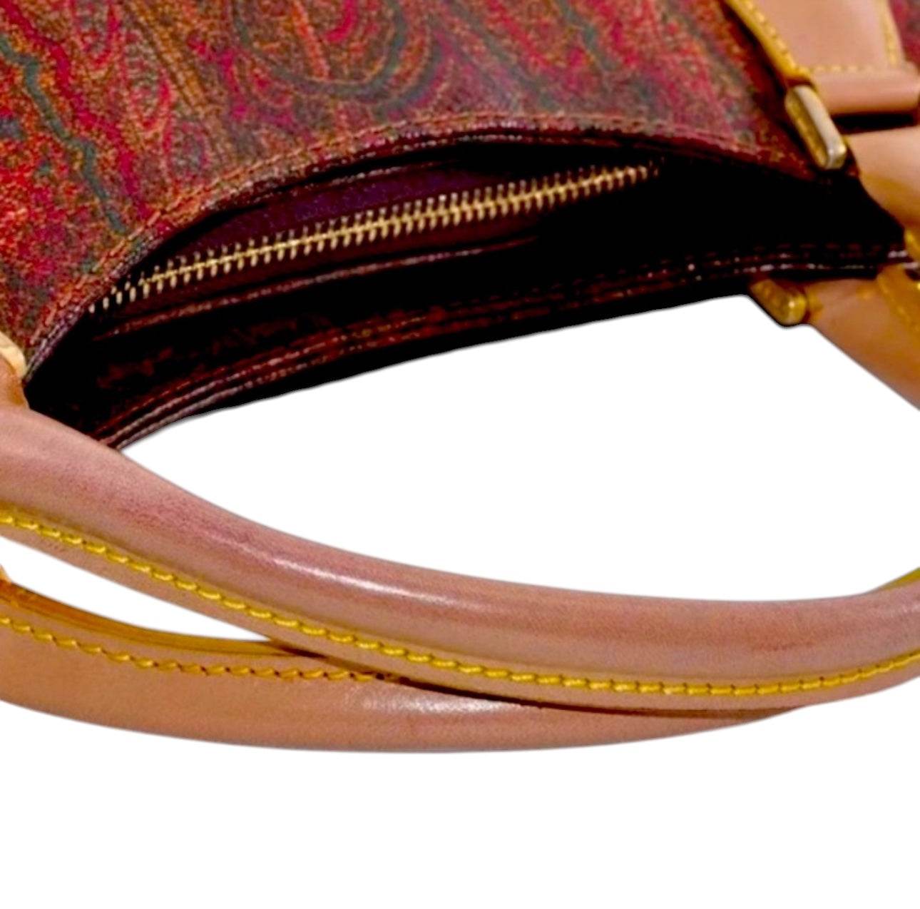 ETRO Paisley Hand Bag PVC Leather Wine Red Brown Charm Used Authentic - Luxbrandz