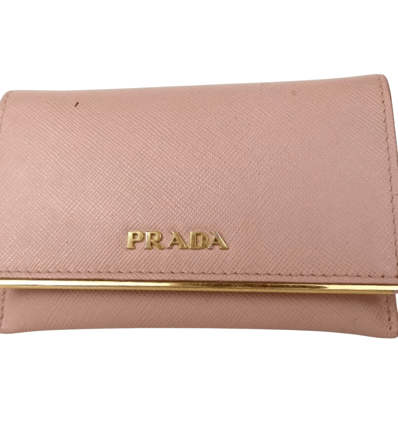 Prada Pink Saffiano Lux Leather Metal Bar Flap Continental Wallet - Luxbrandz