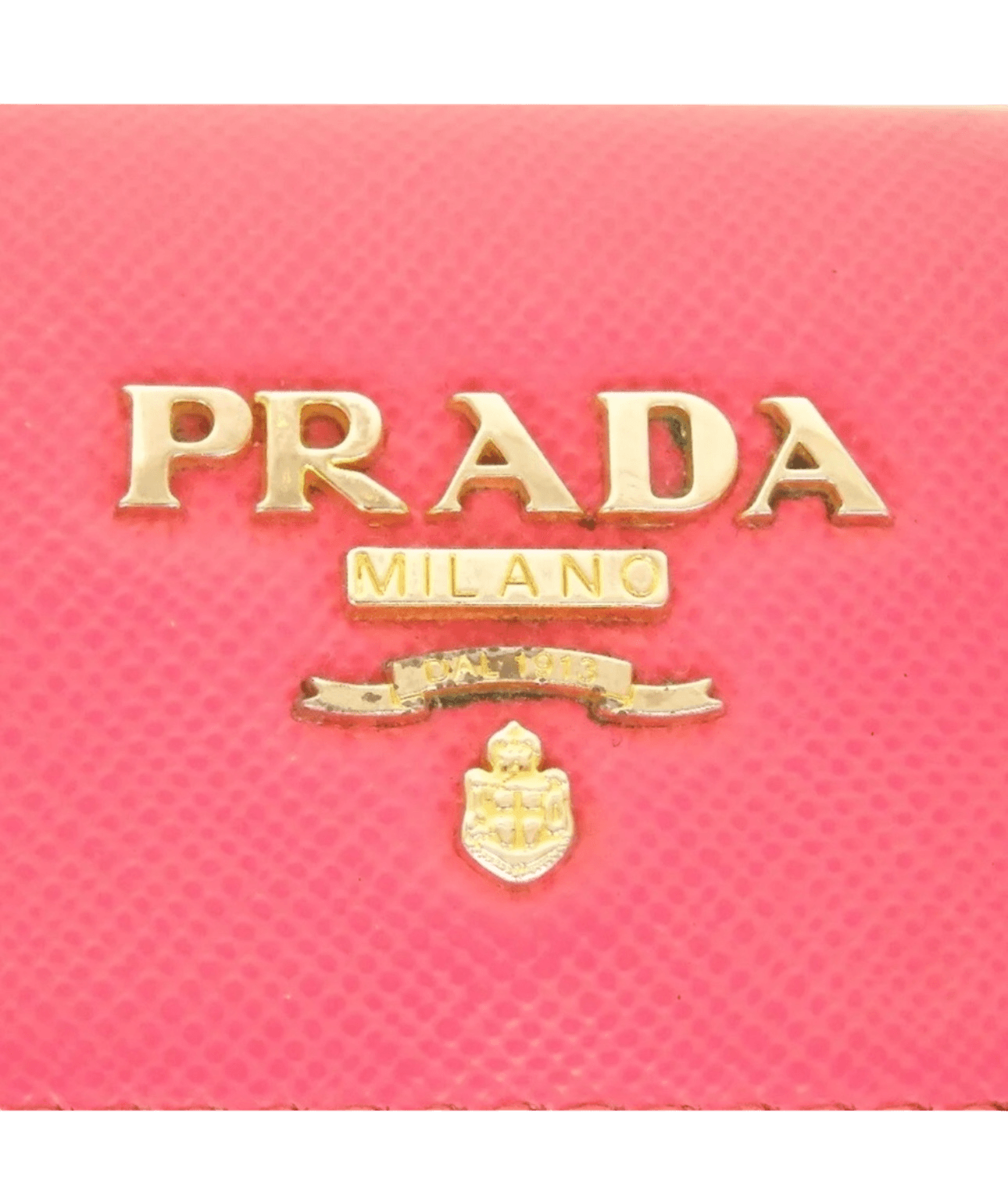 PRADA VITELLO MOVE PINK LEATHER LOGO PLAQUE SMALL TRIFOLD WALLET. - Luxbrandz