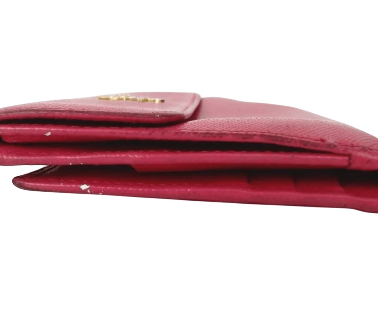 PRADA VITELLO MOVE PINK LEATHER LOGO PLAQUE SMALL TRIFOLD WALLET. - Luxbrandz