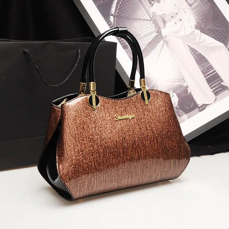 Glossy Patent Leather Handbags Women Top Handle Purse Satchel Bag Stylish Handbag Medium Tote s Shoulder Designer - Luxbrandz