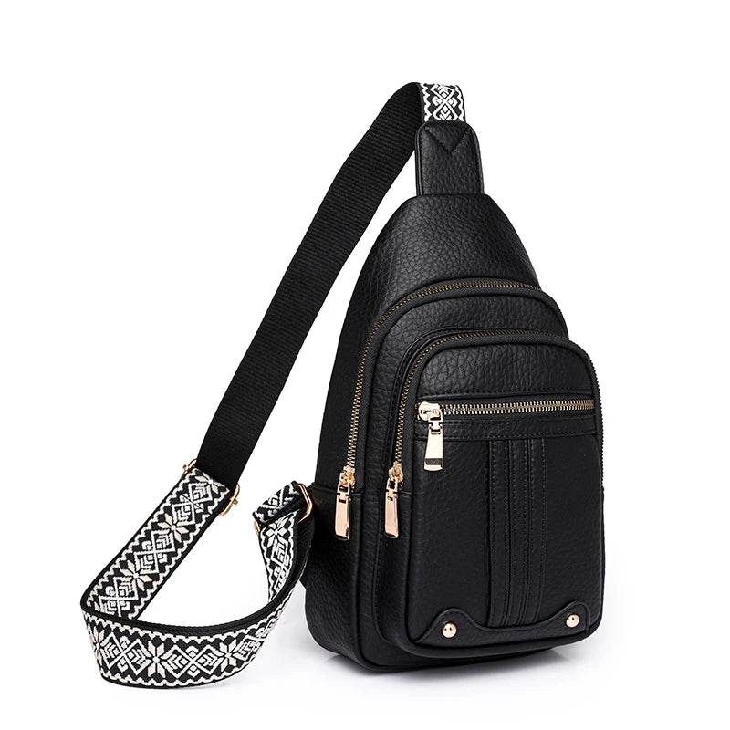Women’s Casual Chest Bag Fashion Solid Color Luxury Leather Female Sling Crossbody Bag Stylish Outdoor Shoulder Bag for Girls - Luxbrandz