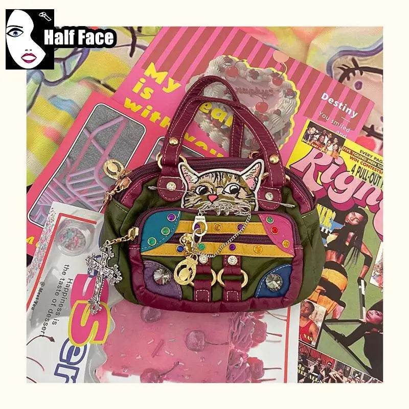 Y2K Spicy Girls Harajuku Women’s Gothic Punk PU Soft Leather Red Rivet Chain One Shoulder Casual Lolita Crossbody Bags Tote - Luxbrandz