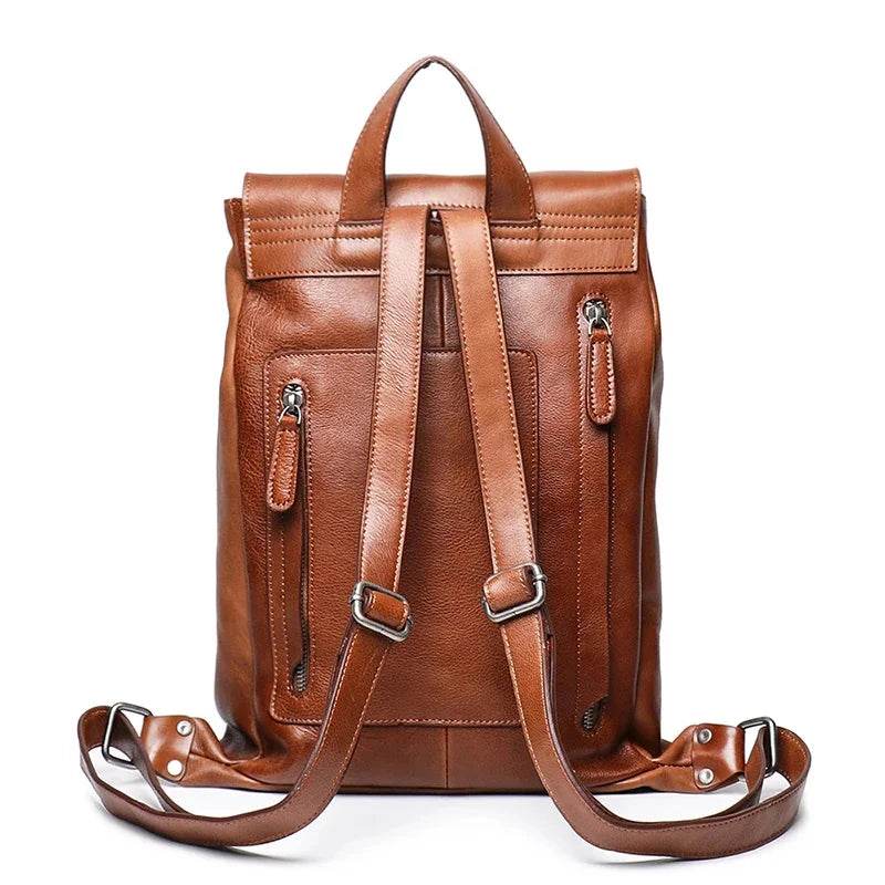 Real Leather Women Backpack Female Vintage Bag School s Men High Quality Travel 12 Inches Laptop - Luxbrandz