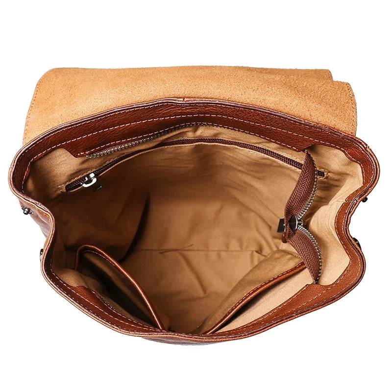 Real Leather Women Backpack Female Vintage Bag School s Men High Quality Travel 12 Inches Laptop - Luxbrandz
