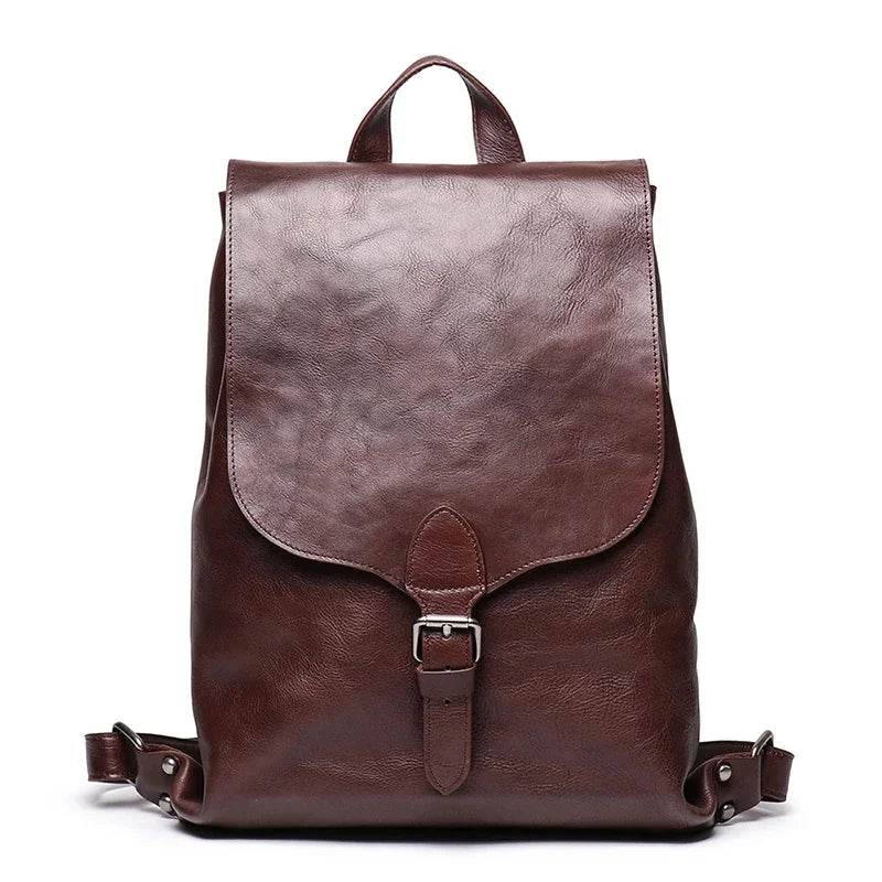 Real Leather Women Backpack Female Vintage Bag School s Men High Quality Travel 12 Inches Laptop - Luxbrandz