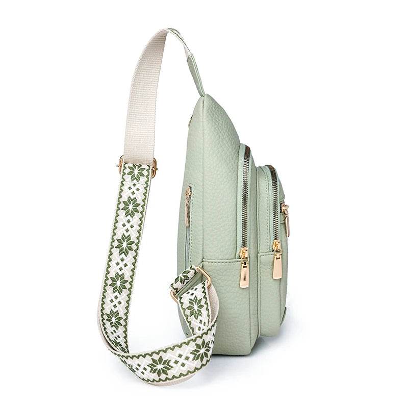 Women’s Casual Chest Bag Fashion Solid Color Luxury Leather Female Sling Crossbody Bag Stylish Outdoor Shoulder Bag for Girls - Luxbrandz
