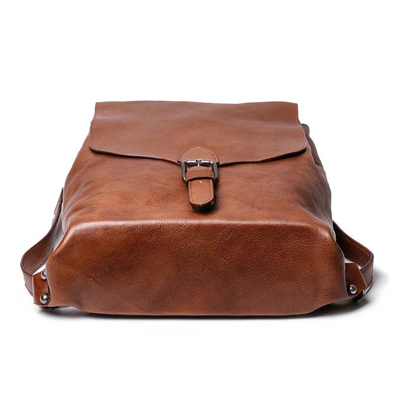 Real Leather Women Backpack Female Vintage Bag School s Men High Quality Travel 12 Inches Laptop - Luxbrandz