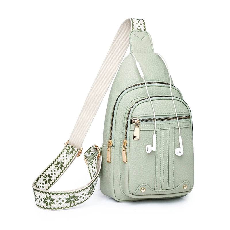 Women’s Casual Chest Bag Fashion Solid Color Luxury Leather Female Sling Crossbody Bag Stylish Outdoor Shoulder Bag for Girls - Luxbrandz