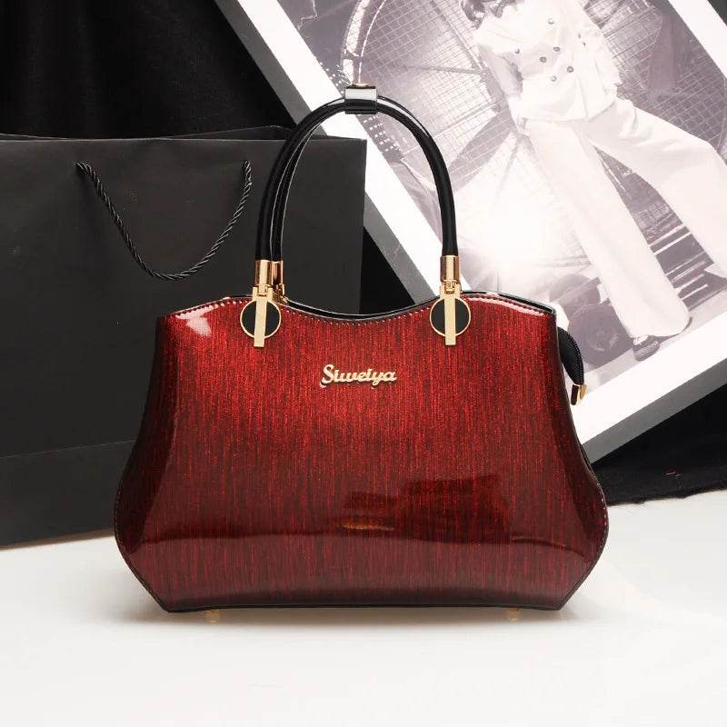 Glossy Patent Leather Handbags Women Top Handle Purse Satchel Bag Stylish Handbag Medium Tote s Shoulder Designer - Luxbrandz