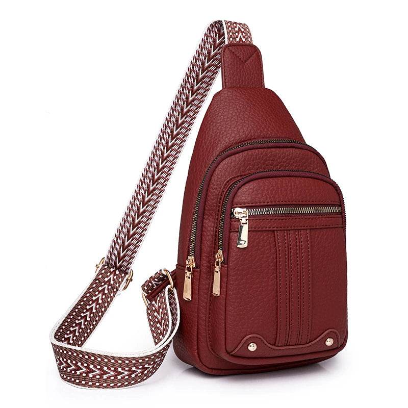 Women’s Casual Chest Bag Fashion Solid Color Luxury Leather Female Sling Crossbody Bag Stylish Outdoor Shoulder Bag for Girls - Luxbrandz