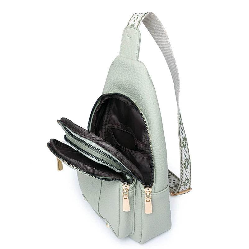 Women’s Casual Chest Bag Fashion Solid Color Luxury Leather Female Sling Crossbody Bag Stylish Outdoor Shoulder Bag for Girls - Luxbrandz