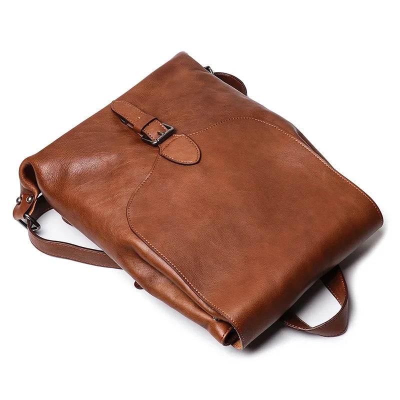 Real Leather Women Backpack Female Vintage Bag School s Men High Quality Travel 12 Inches Laptop - Luxbrandz