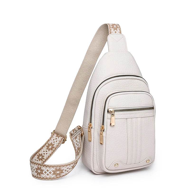 Women’s Casual Chest Bag Fashion Solid Color Luxury Leather Female Sling Crossbody Bag Stylish Outdoor Shoulder Bag for Girls - Luxbrandz