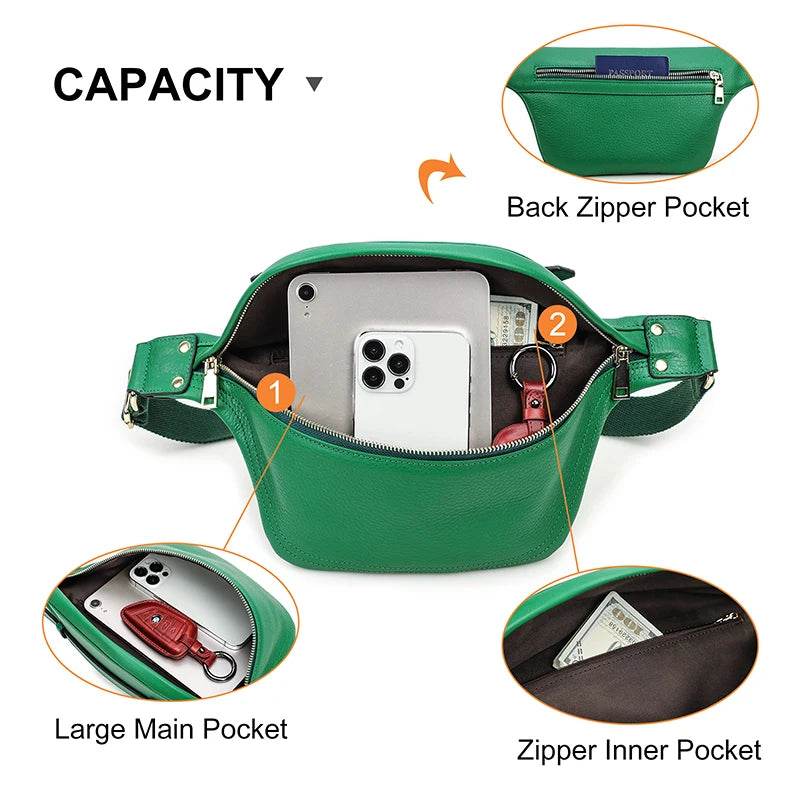 Genuine Leather Women Chest Bag 2022 Luxury Brand Crossbody Bag Female Travel Fanny Pack Waist Bag Fashion Shoulder Bag Designer - Luxbrandz