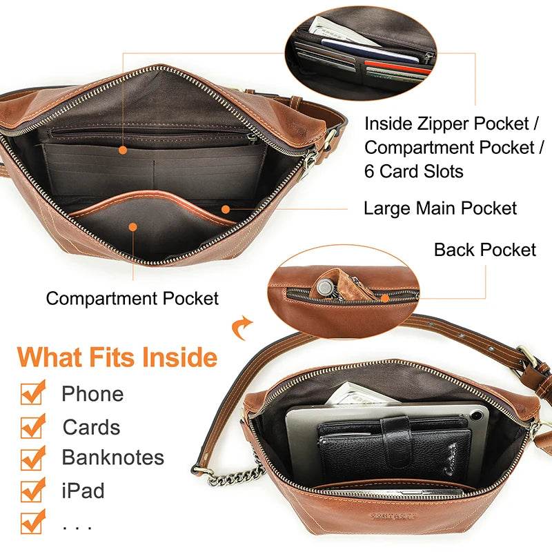 Contact's Chest Bag for Women Genuine Leather Ladies Sling Crossbody Bag Luxury Designer Chain Handbag Travel Fanny Pack Bag - Luxbrandz
