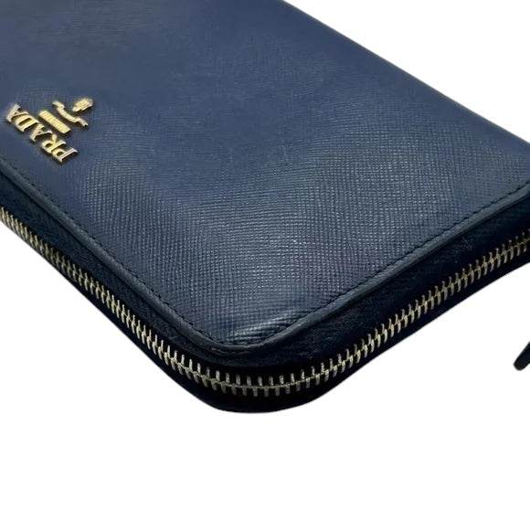 Prada Safiano Leather Blue zip around continental wallet excellent condition - Luxbrandz