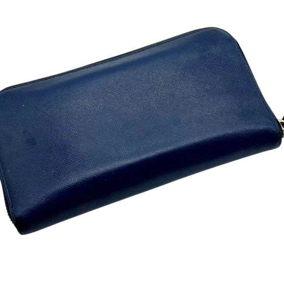 Prada Safiano Leather Blue zip around continental wallet excellent condition - Luxbrandz