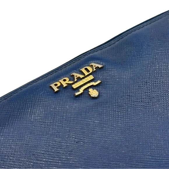 Prada Safiano Leather Blue zip around continental wallet excellent condition - Luxbrandz