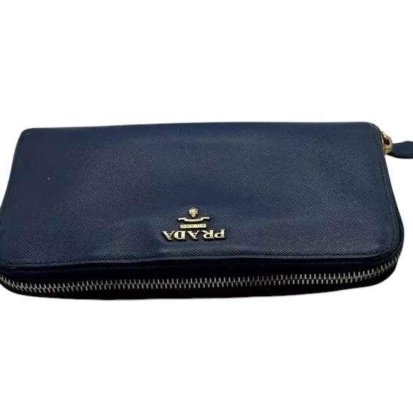 Prada Safiano Leather Blue zip around continental wallet excellent condition - Luxbrandz