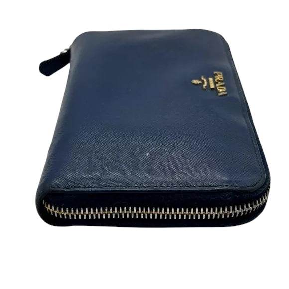 Prada Safiano Leather Blue zip around continental wallet excellent condition - Luxbrandz