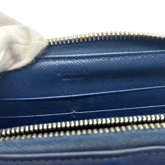 Prada Safiano Leather Blue zip around continental wallet excellent condition - Luxbrandz