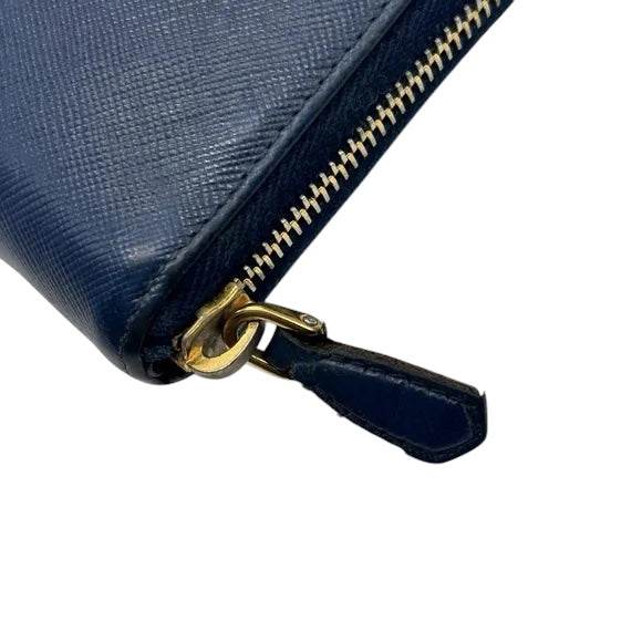 Prada Safiano Leather Blue zip around continental wallet excellent condition - Luxbrandz