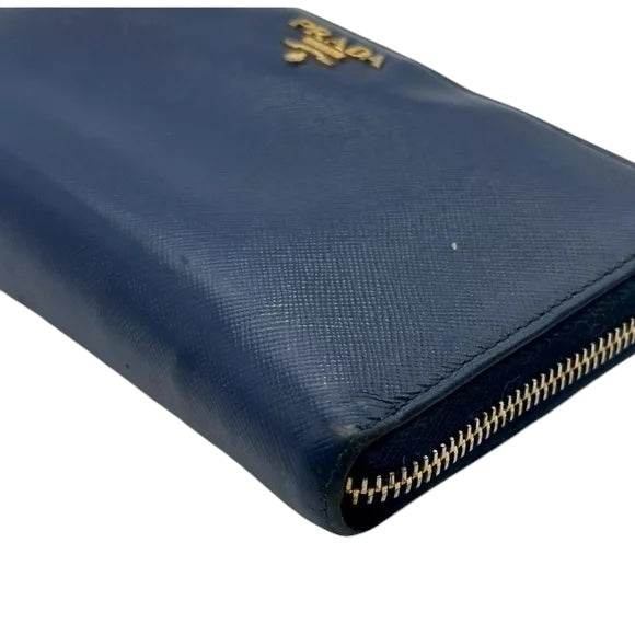 Prada Safiano Leather Blue zip around continental wallet excellent condition - Luxbrandz