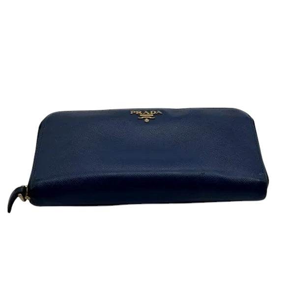 Prada Safiano Leather Blue zip around continental wallet excellent condition - Luxbrandz