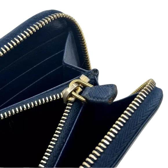 Prada Safiano Leather Blue zip around continental wallet excellent condition - Luxbrandz
