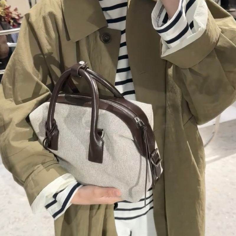High-grade Light Luxury Linen Contrast Color Bowling Leather Casual Bag - Luxbrandz