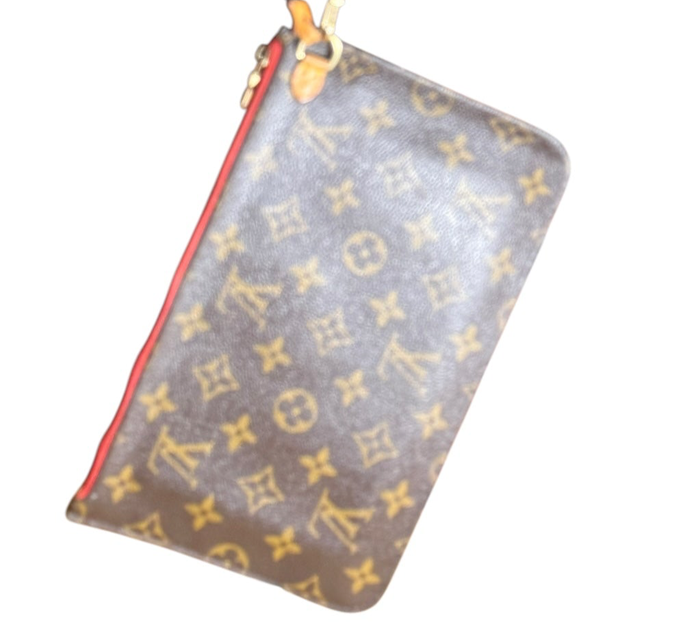 LOUIS VUITTON Neverfull Pouchette / Wristlet Monogram Brown in New Condition