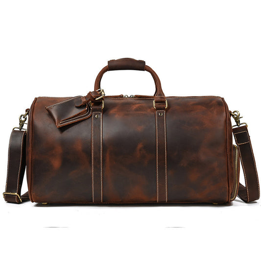 Leather Travel Bag Crazy Horse Leather Retro Duffel Bag - Luxbrandz