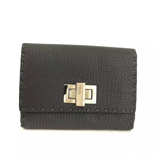 FENDI Selleria Peekaboo Leather Bifold Wallet Gray/3BA0802