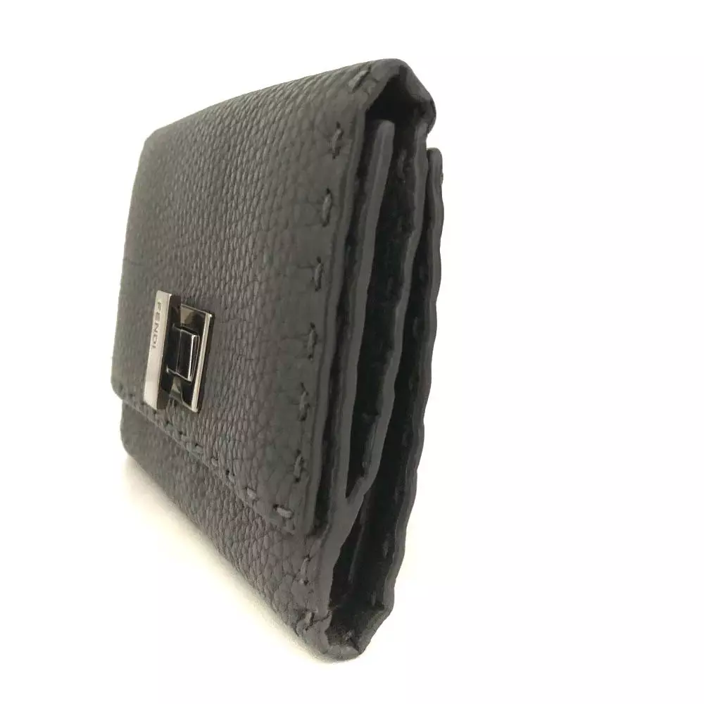 FENDI Selleria Peekaboo Leather Bifold Wallet Gray/3BA0802