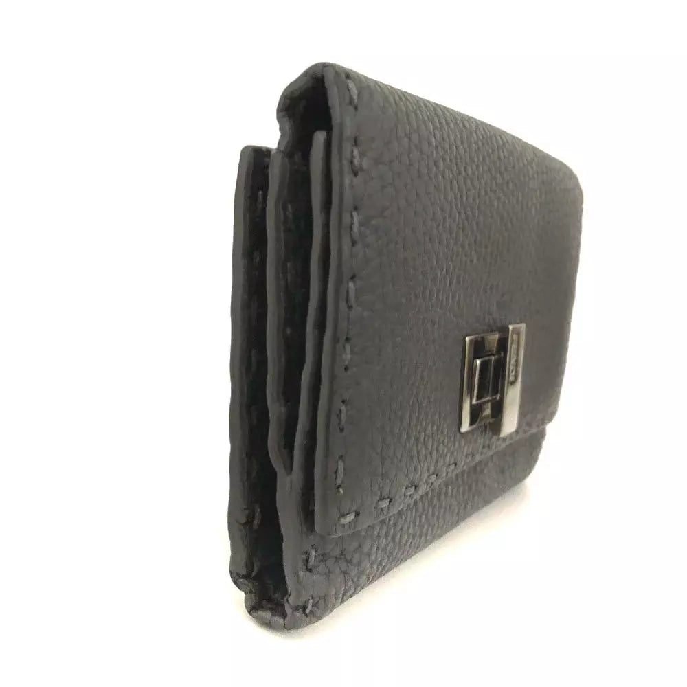 FENDI Selleria Peekaboo Leather Bifold Wallet Gray/3BA0802