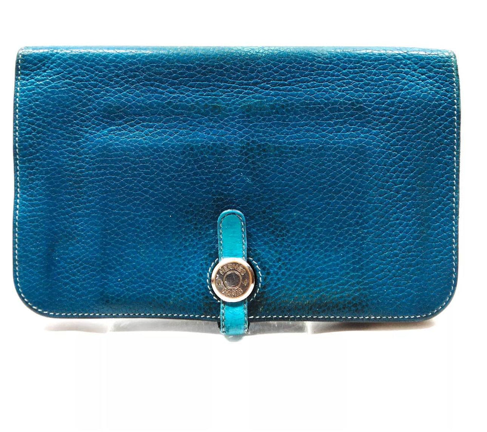 HERMES Dogon Wallet Cobalt blue Clemence Leather Luxurious Chic Fadhion