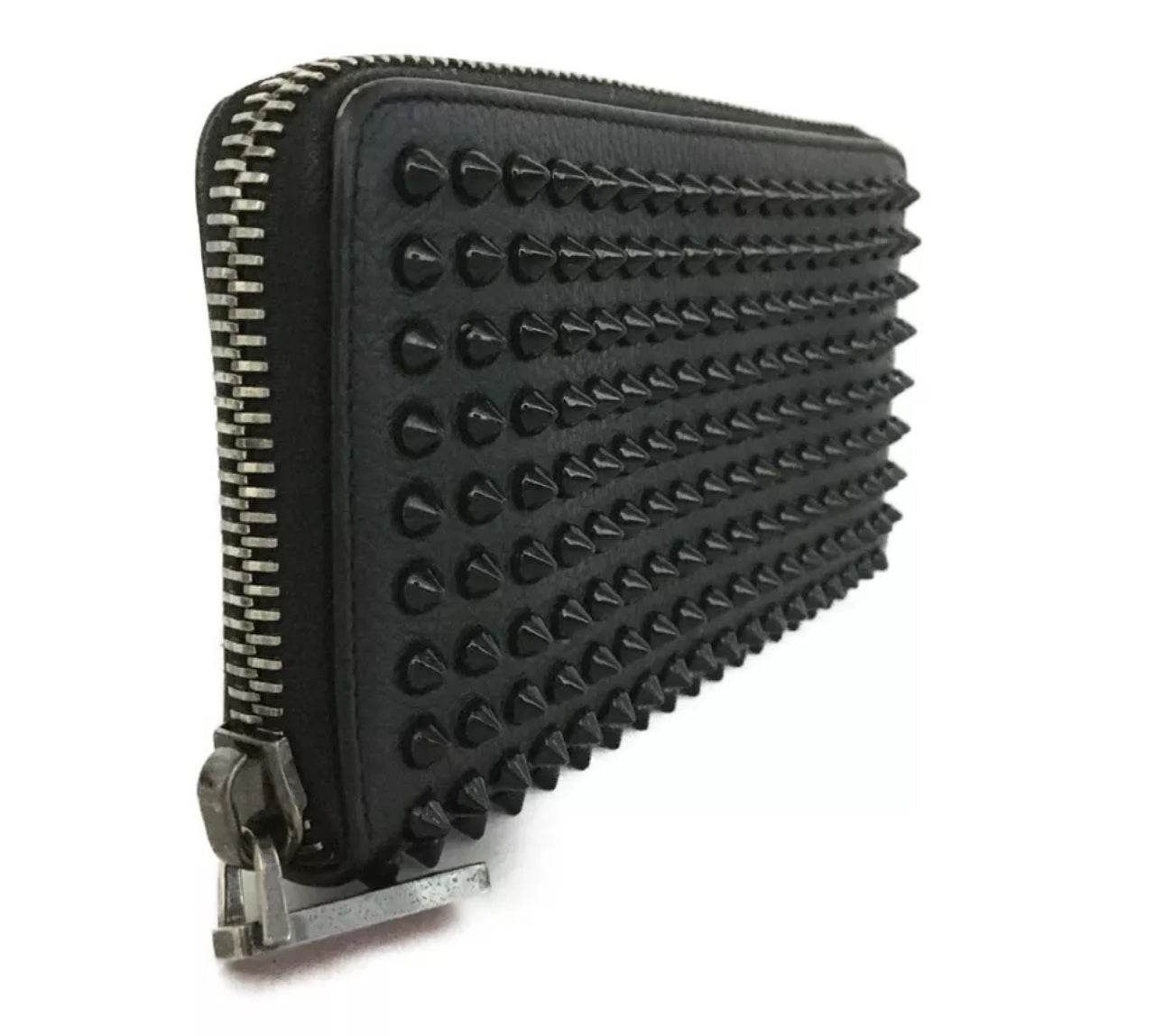 Christian Louboutin Calfskin Panettone Spiked Zip Around Wallet in Black - Luxbrandz