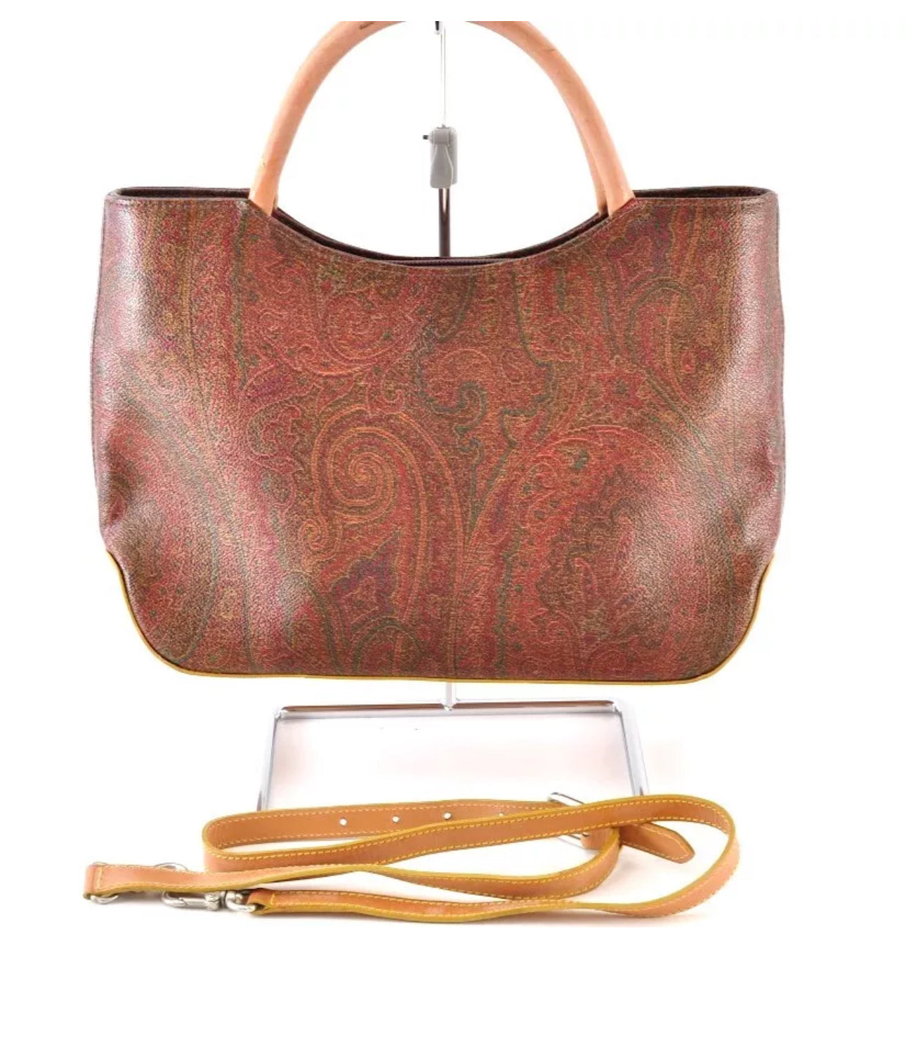 ETRO Paisley Hand Bag Shoulder Bag 2way PVC Leather Wine Red Brown