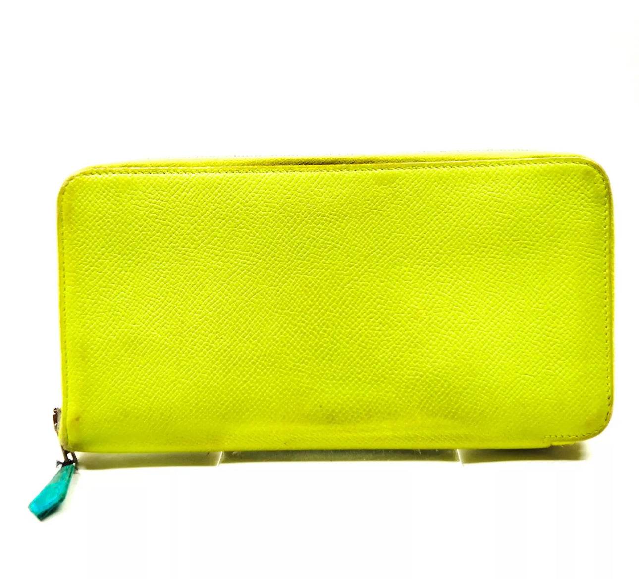 HERMES Azap Long Silk In Zip Around wallet lime Veau Epsom Leather - Luxbrandz