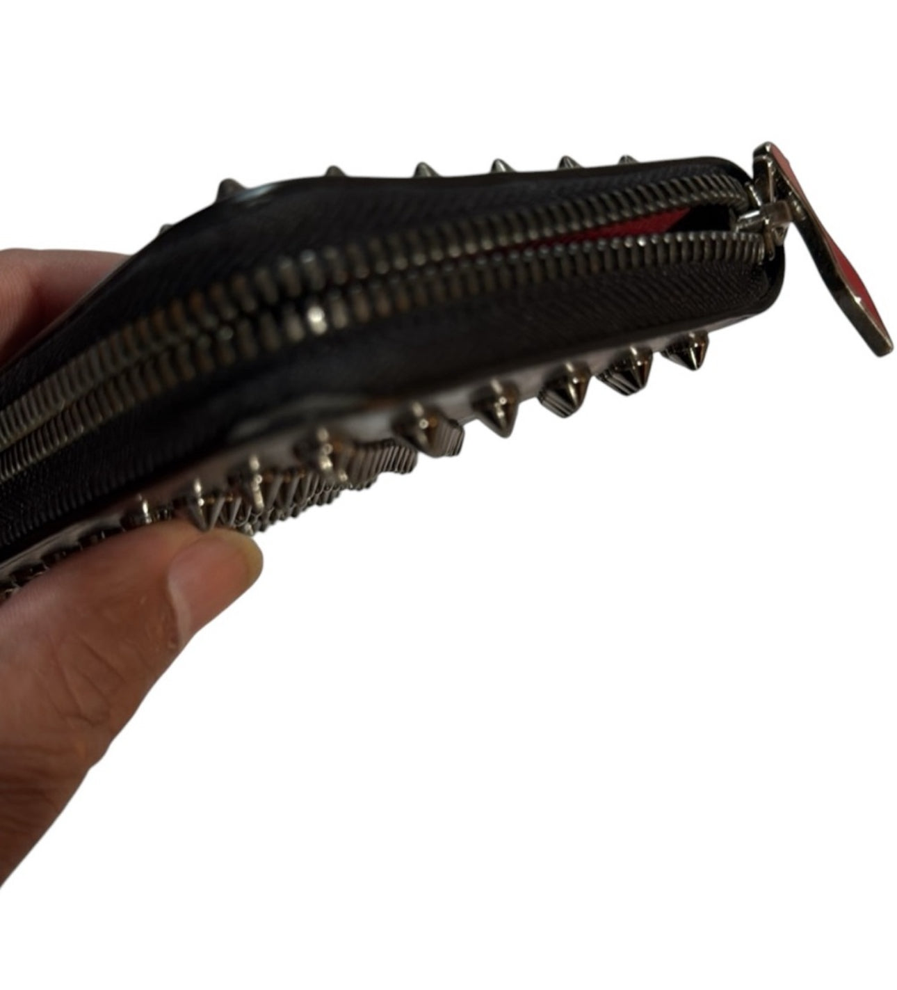 Christian Louboutin Zip Around Long wallet Genuine Leather Black Studded