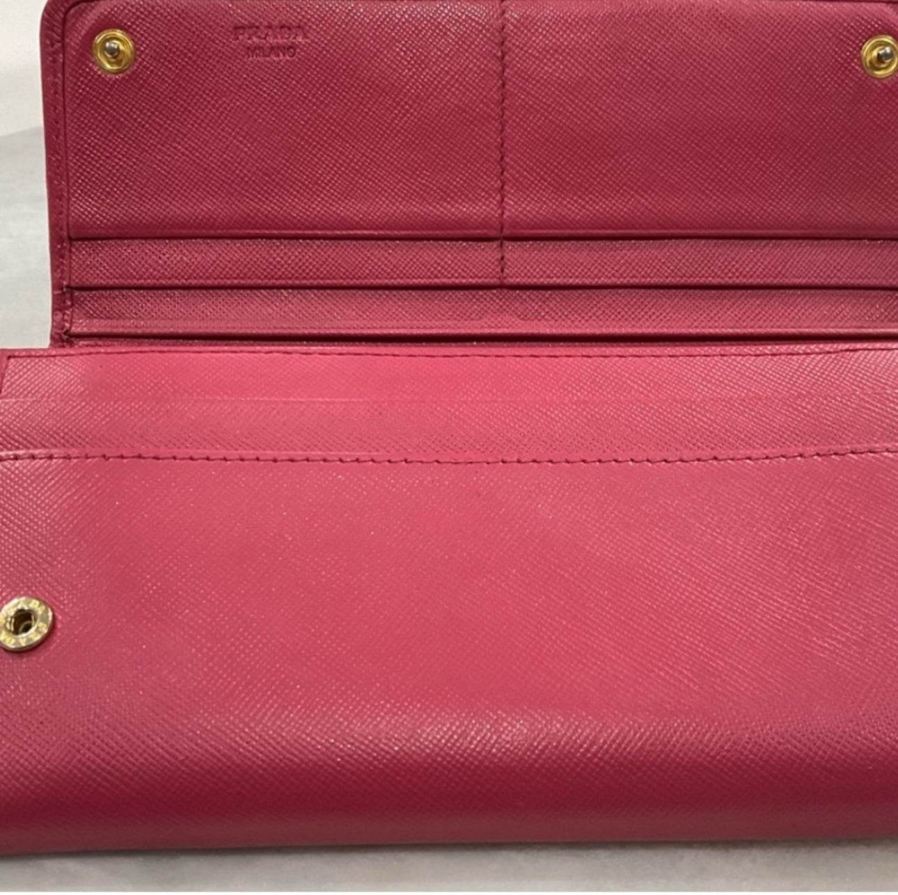 Prada Saffiano Fiocco Bow Zip Around Wallet in Peonia - Luxbrandz