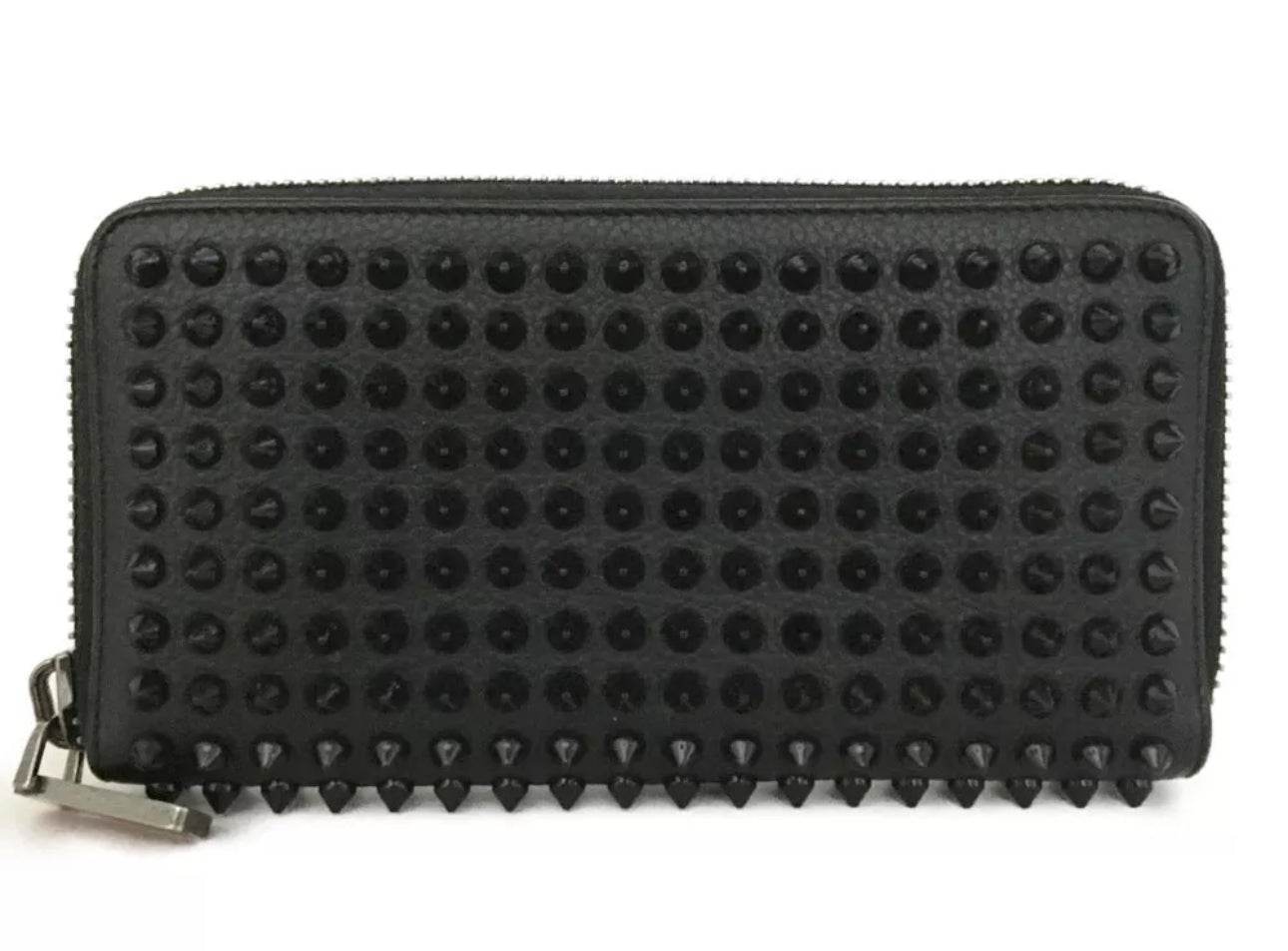 Christian Louboutin Calfskin Panettone Spiked Zip Around Wallet in Black - Luxbrandz