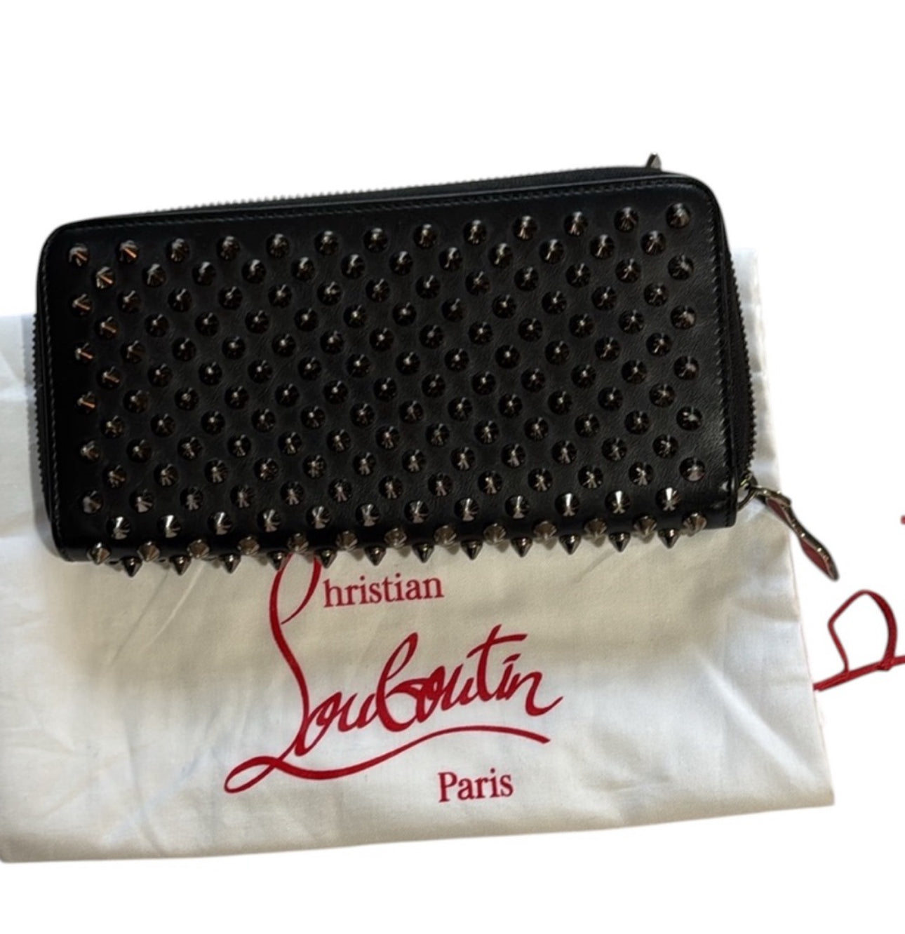 Christian Louboutin Zip Around Long wallet Genuine Leather Black Studded