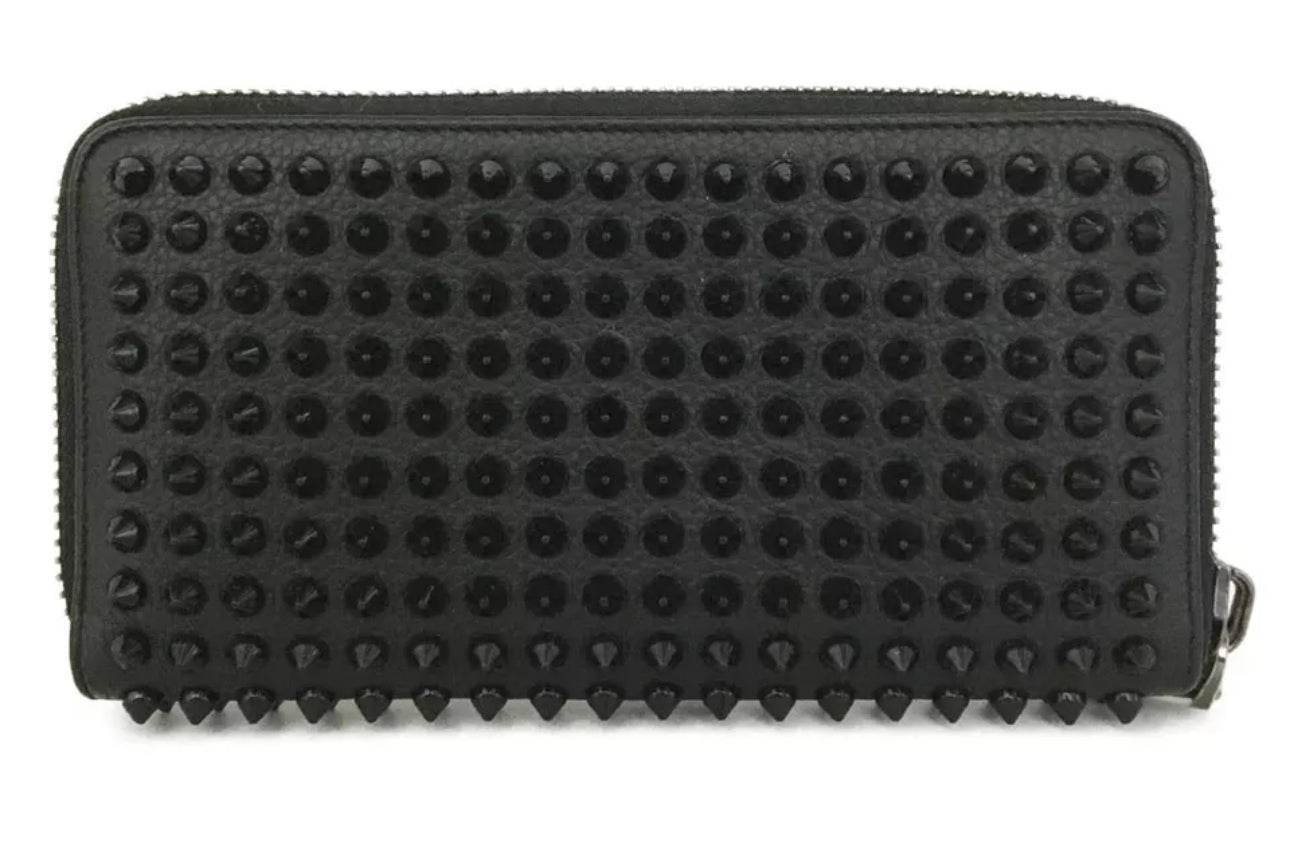 Christian Louboutin Calfskin Panettone Spiked Zip Around Wallet in Black - Luxbrandz