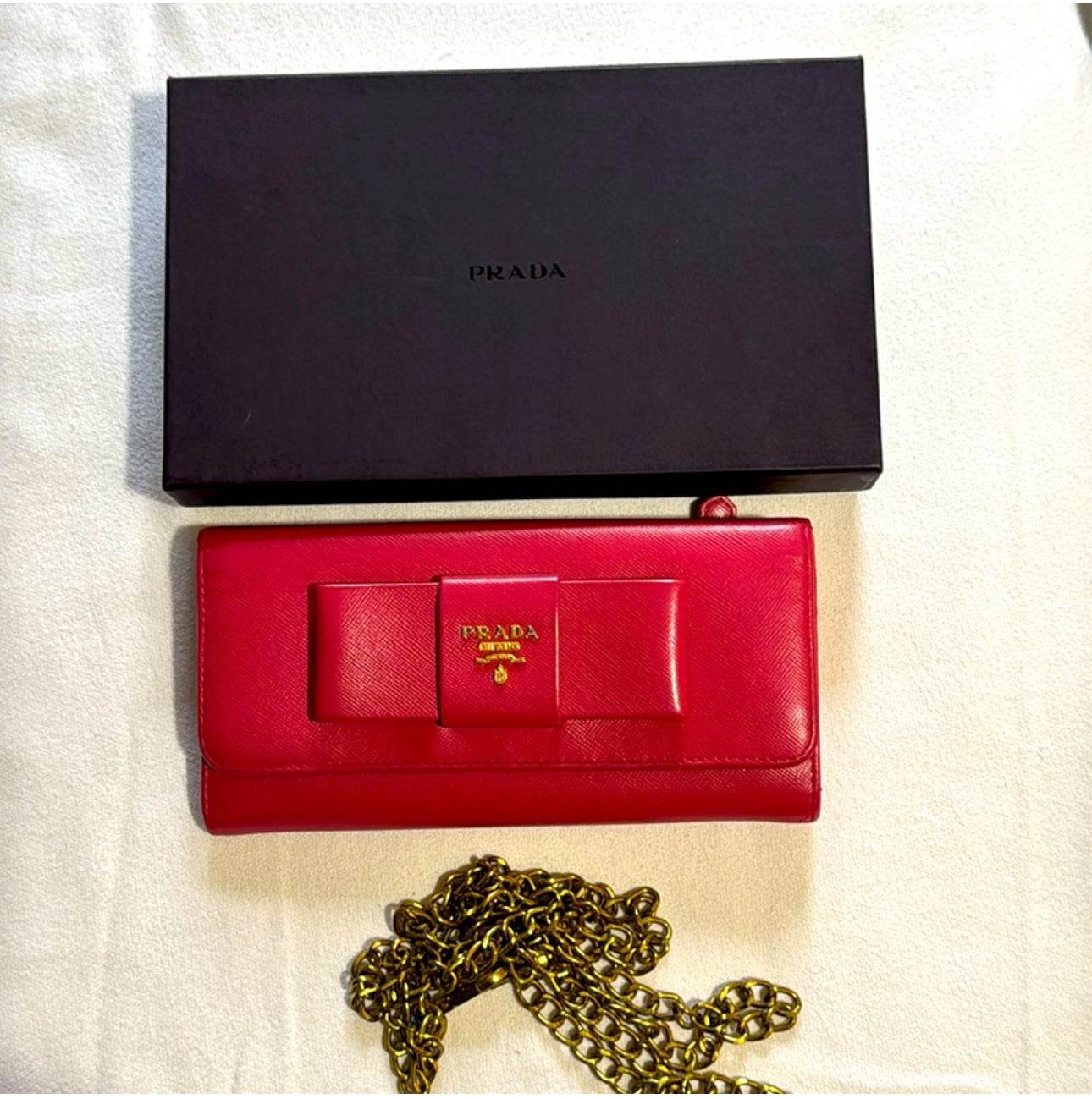 Prada Saffiano Fiocco Bow Zip Around Wallet in Peonia - Luxbrandz