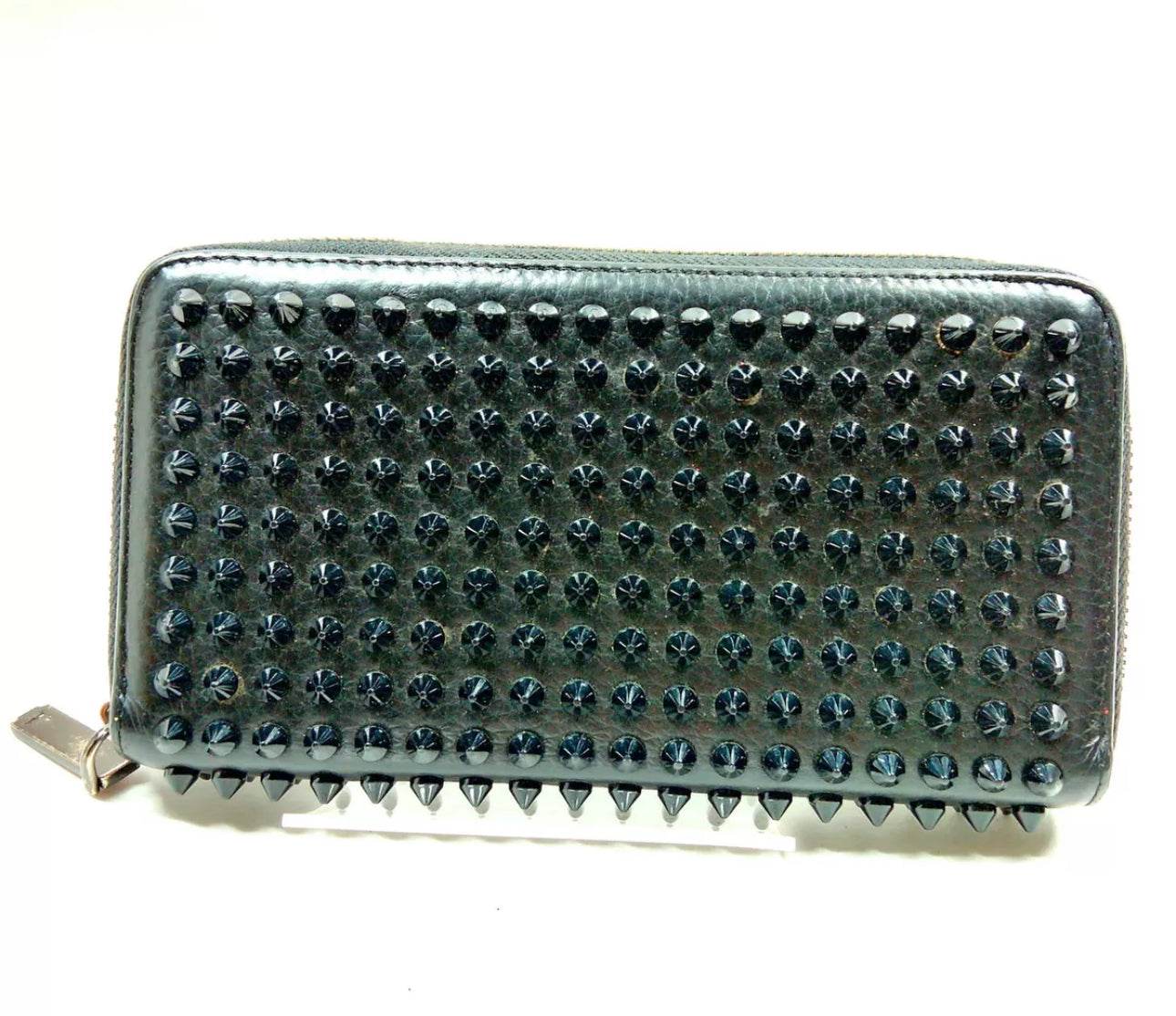 Christian Louboutin Calfskin Panettone Spiked Zip Around Wallet in Black - Luxbrandz