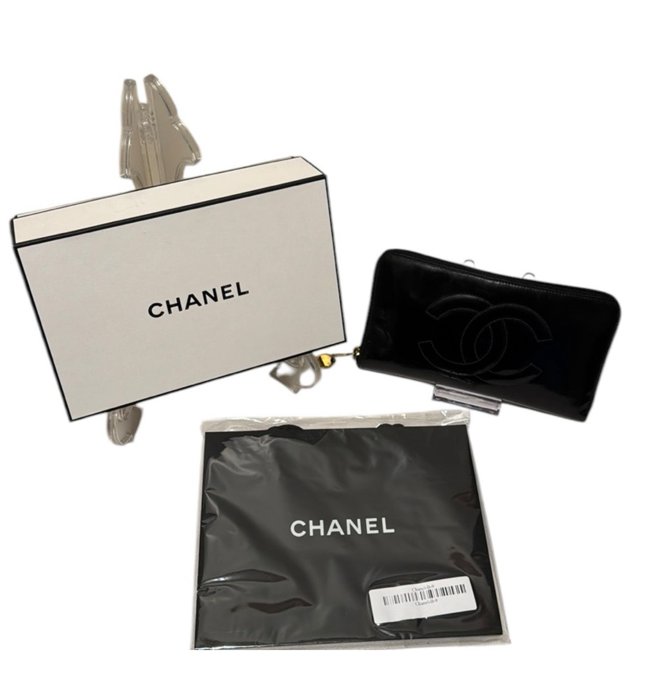 CHANEL Calf Skin Long Wallet Purse Black CC Logo With Chanel box, Dustbag &Gift Bag