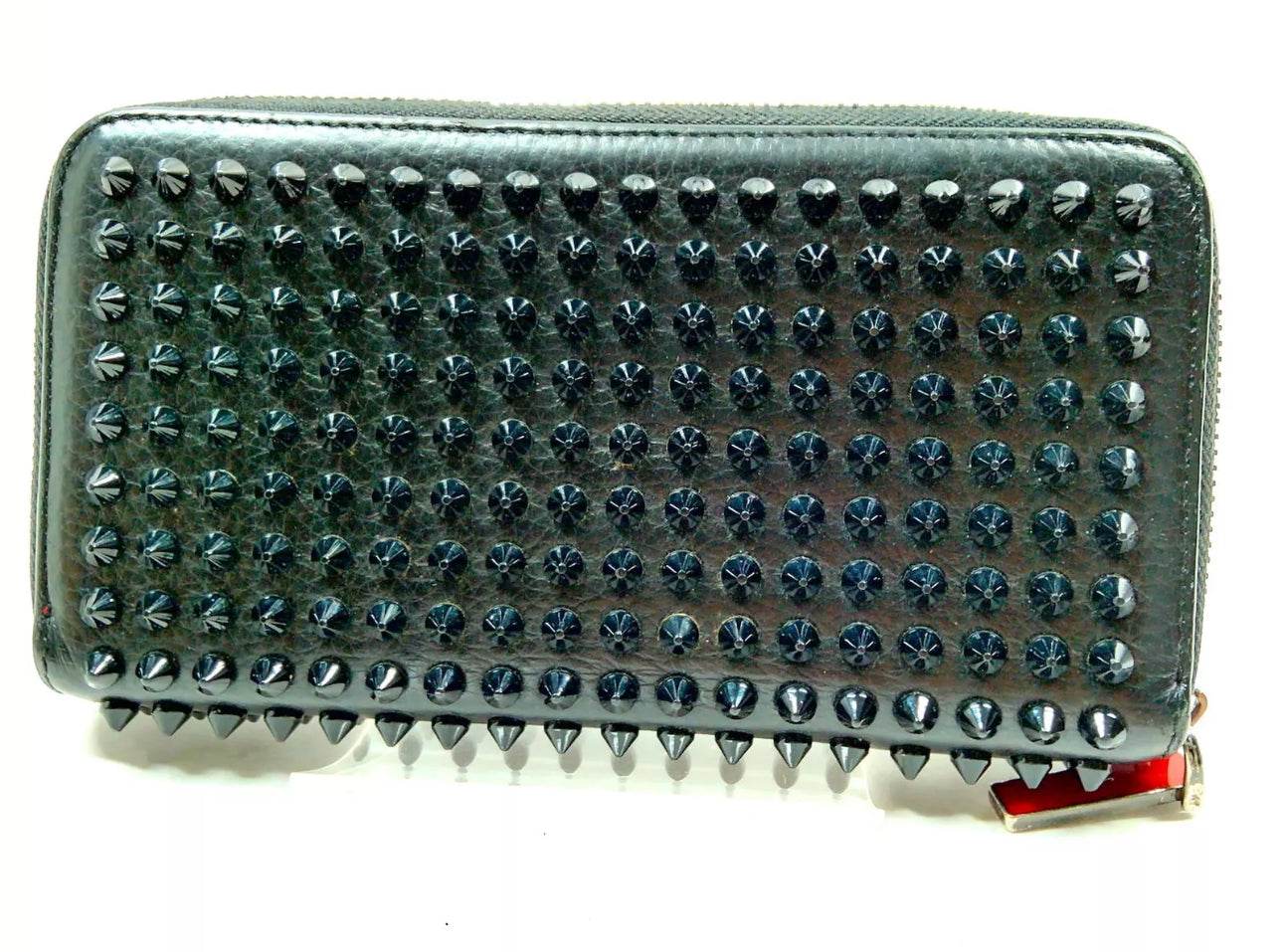 Christian Louboutin Calfskin Panettone Spiked Zip Around Wallet in Black - Luxbrandz